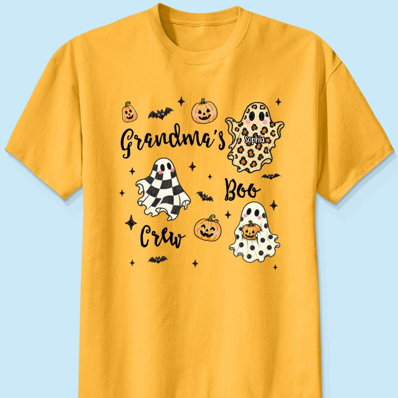 Grandma's Boo Crew Checkered Leopard Polka Dot Ghosts - Personalized Shirt - Perfect Halloween Costume for Grandma