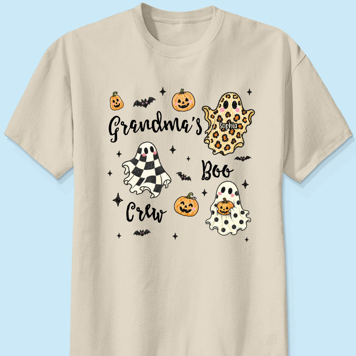 Grandma's Boo Crew Checkered Leopard Polka Dot Ghosts - Personalized Shirt - Perfect Halloween Costume for Grandma
