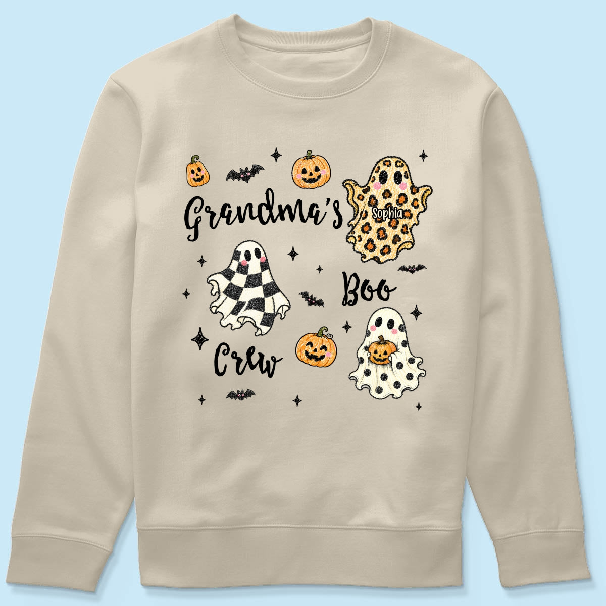 Grandma's Boo Crew Checkered Leopard Polka Dot Ghosts - Personalized Shirt - Perfect Halloween Costume for Grandma