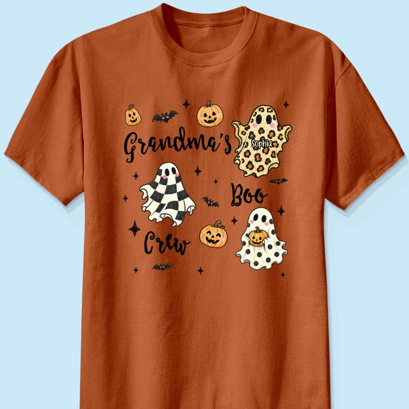 Grandma's Boo Crew Checkered Leopard Polka Dot Ghosts - Personalized Shirt - Perfect Halloween Costume for Grandma