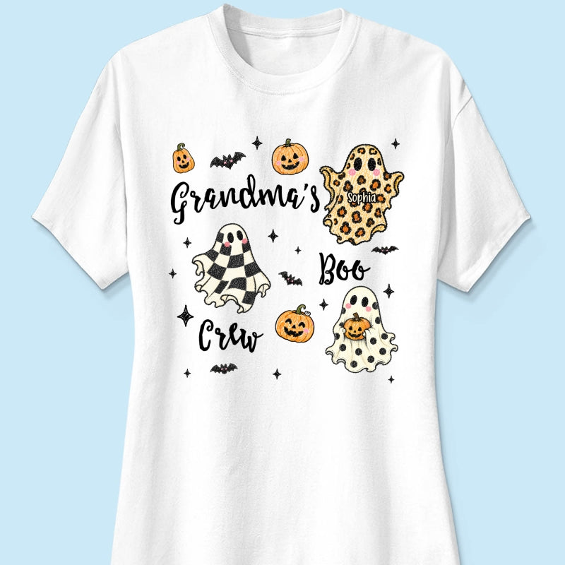 Grandma's Boo Crew Checkered Leopard Polka Dot Ghosts - Personalized Shirt - Perfect Halloween Costume for Grandma