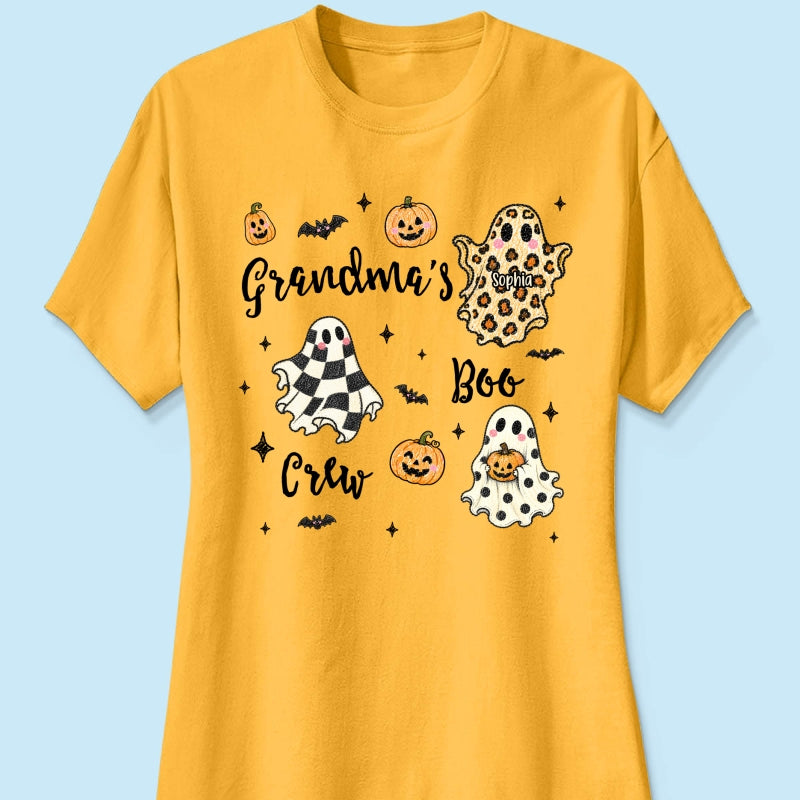 Grandma's Boo Crew Checkered Leopard Polka Dot Ghosts - Personalized Shirt - Perfect Halloween Costume for Grandma
