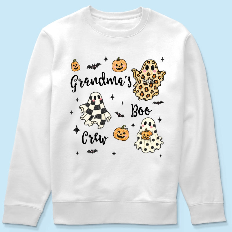 Grandma's Boo Crew Checkered Leopard Polka Dot Ghosts - Personalized Shirt - Perfect Halloween Costume for Grandma