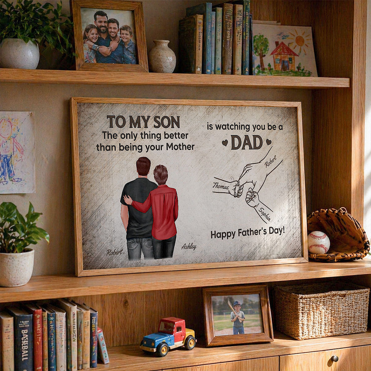Retro Vintage From Mom To Son Watching You Be A Dad Kids Holding Hand - Personalized Poster - Father's Day Gift For Son