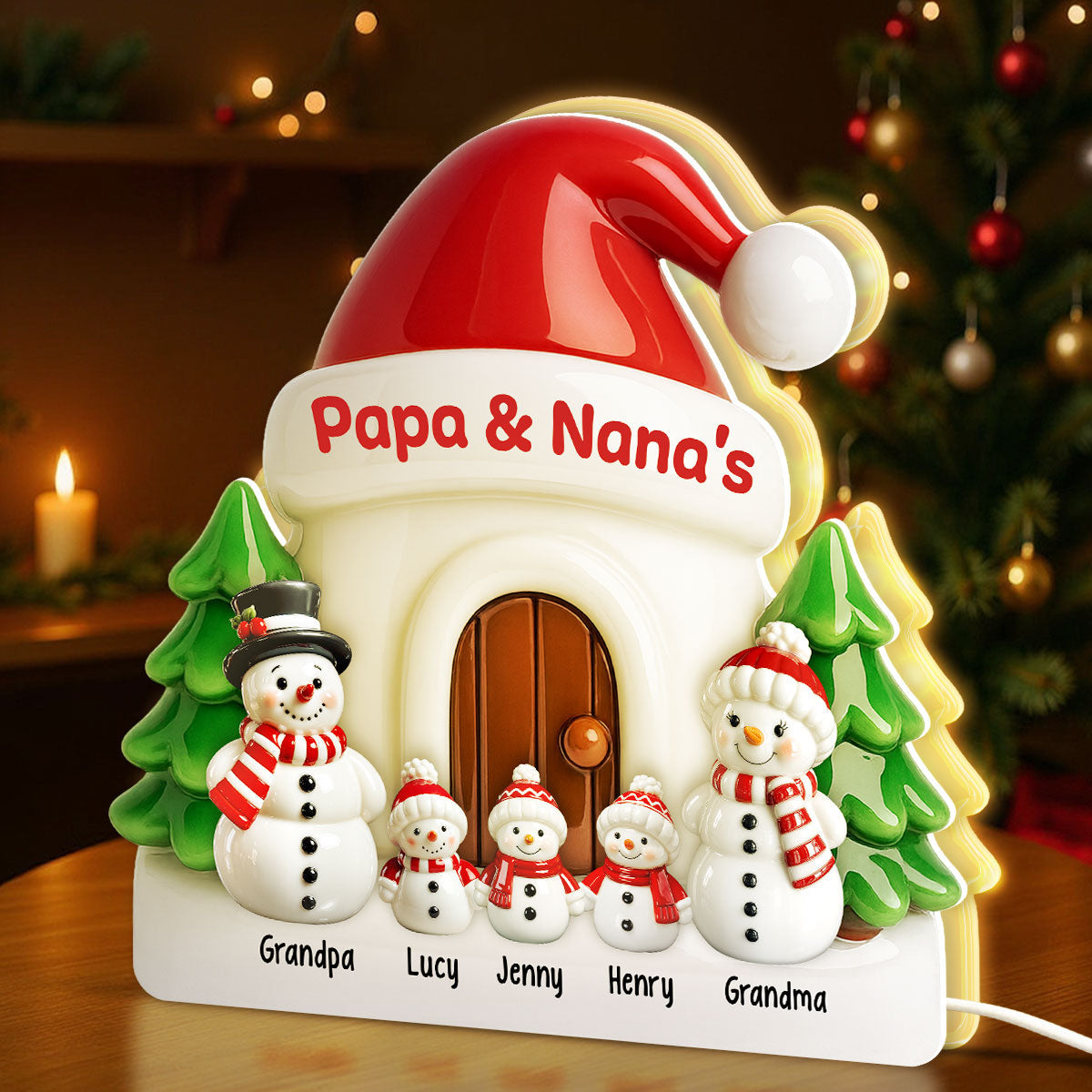 3D Effect Christmas Snowmen At Grandparents' House - Personalized Light Box - Christmas Decor For Grandma, Grandpa, Family