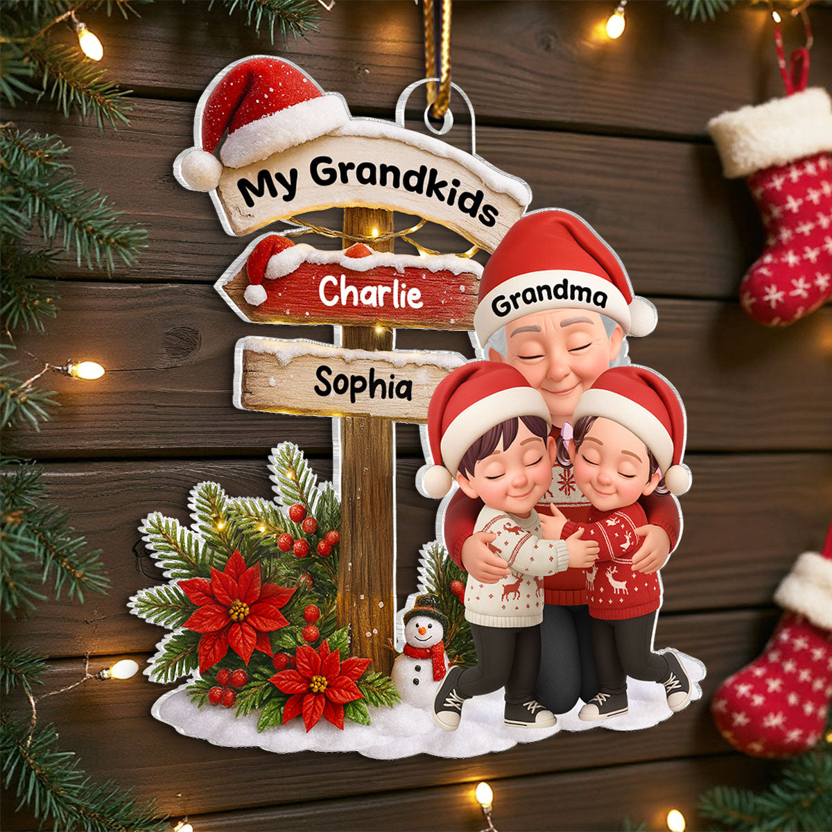 Grandma Christmas' Garden Custom Name Sign Post - Personalized Acrylic Ornament - Christmas Gift for Grandma