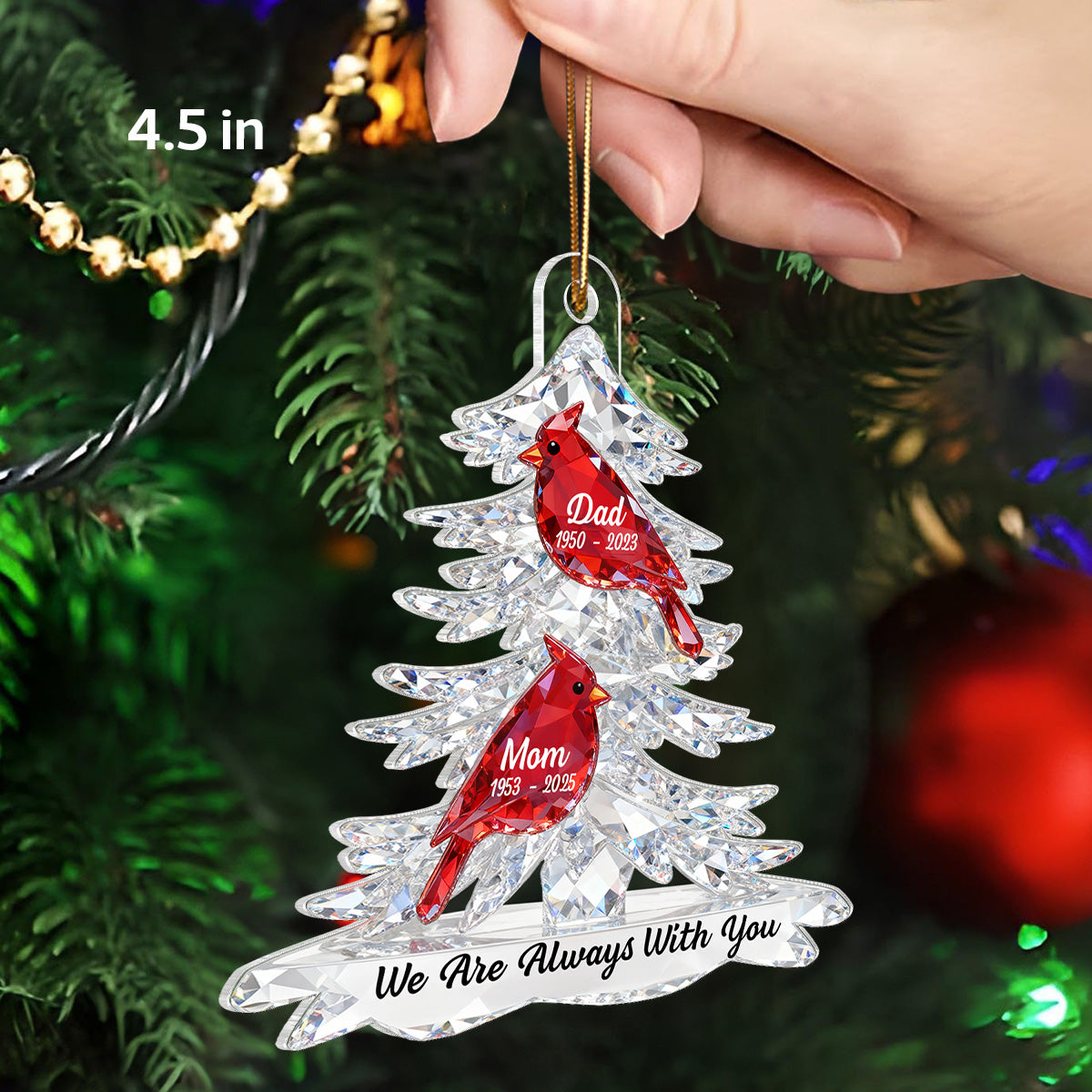 3D Effect Cardinals Memorial - Personalized Acrylic Ornament - Remembrance Gift, Sympathy Gift For Whole Family, Extended Family