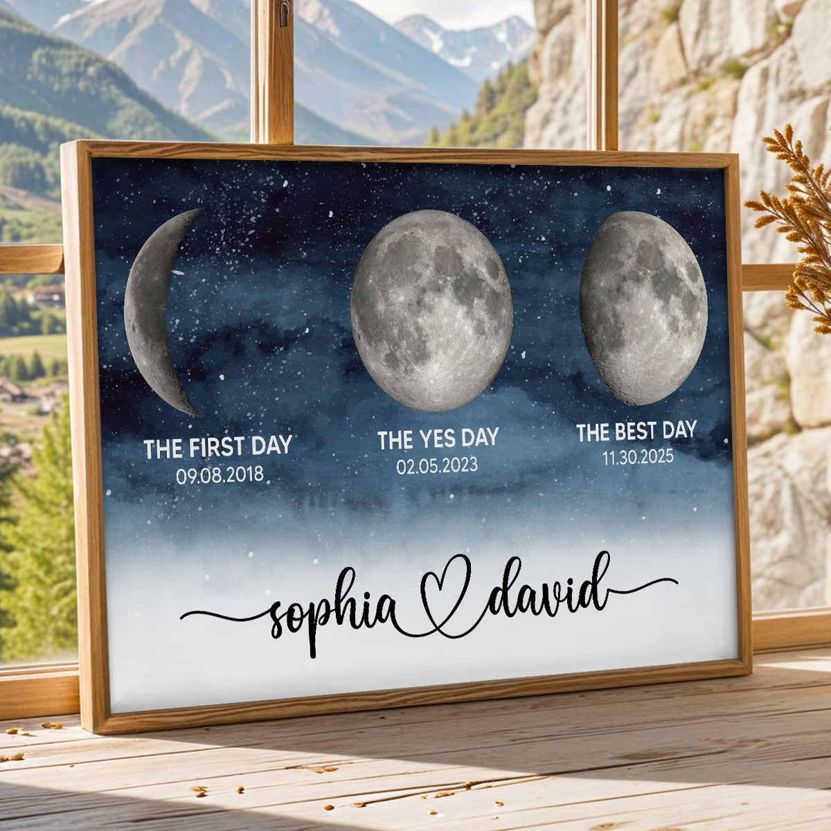 Starry Night Love Story Couple Custom Moon Phase Anniversary Dates - Personalized Poster - Heartfelt Anniversary Gift, Valentine Gift, Wedding Gift For Couple