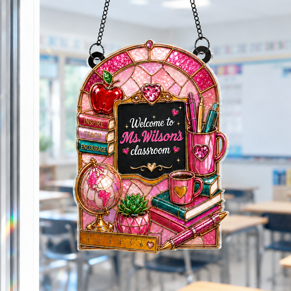 Welcome to Teacher's Classroom - Personalized Acrylic Suncatcher - Back to School Gift for Teacher, Classroom Decor