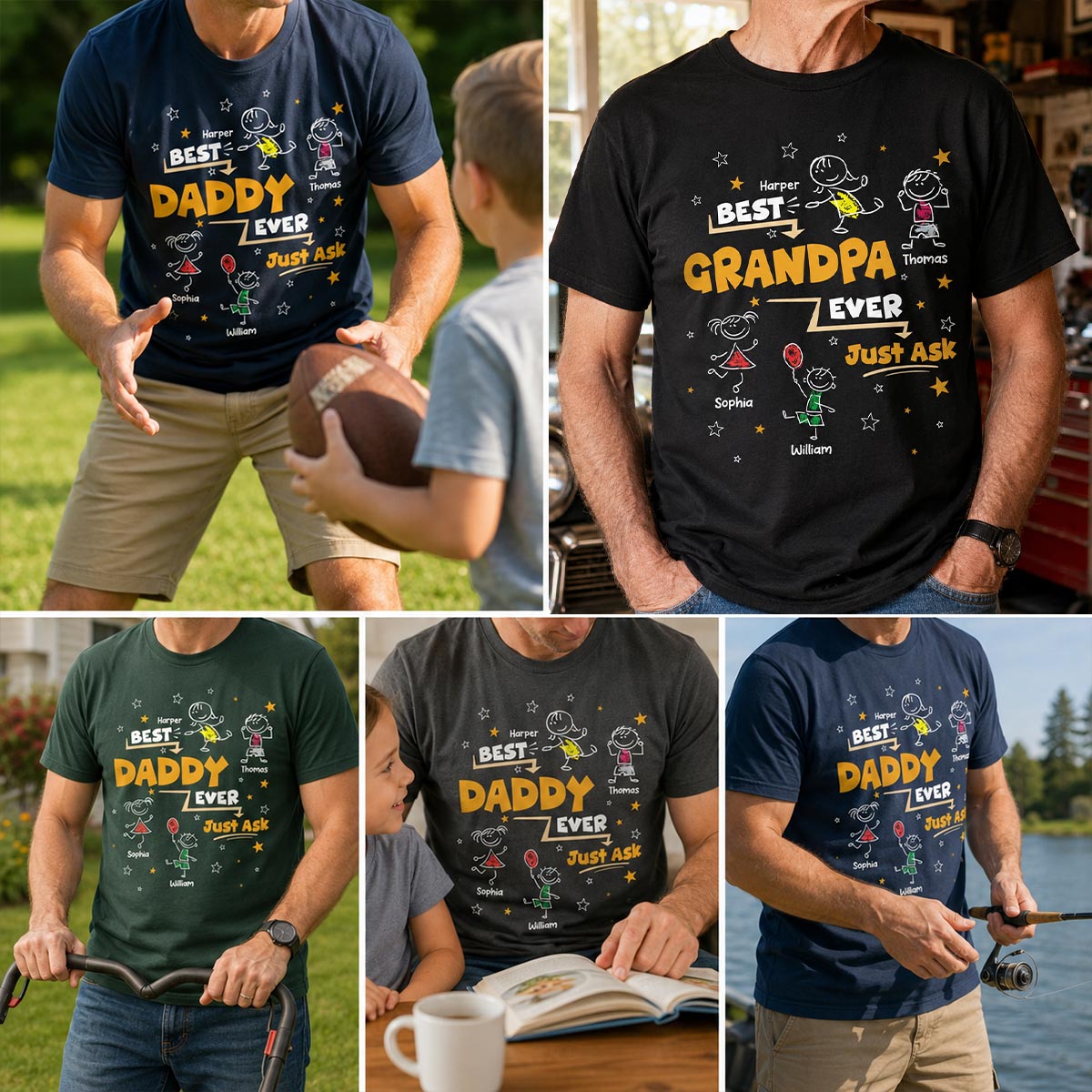 Best Dad Grandpa Ever Ask Cute Stick Kids - Personalized Shirt