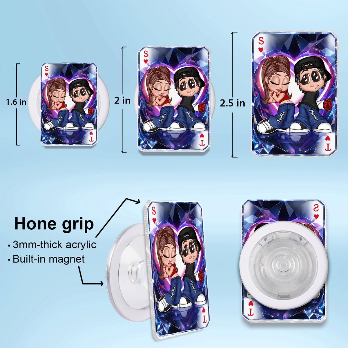 Y2K Couple King Queen Card - Personalized Phone Grip - Heartfelt Valentine's Day Gift for Her, for Him, Couple Matching Phone Grips