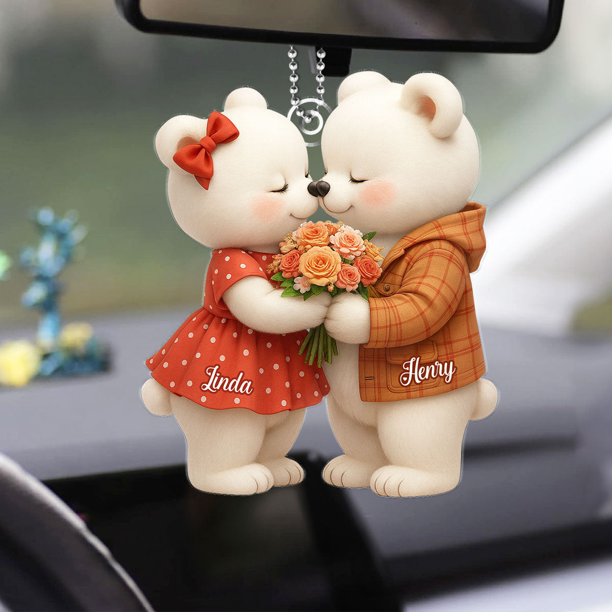 Loving Kissing Bear Couple - Personalized Acrylic Ornament - Sentimental Gift for him, for her