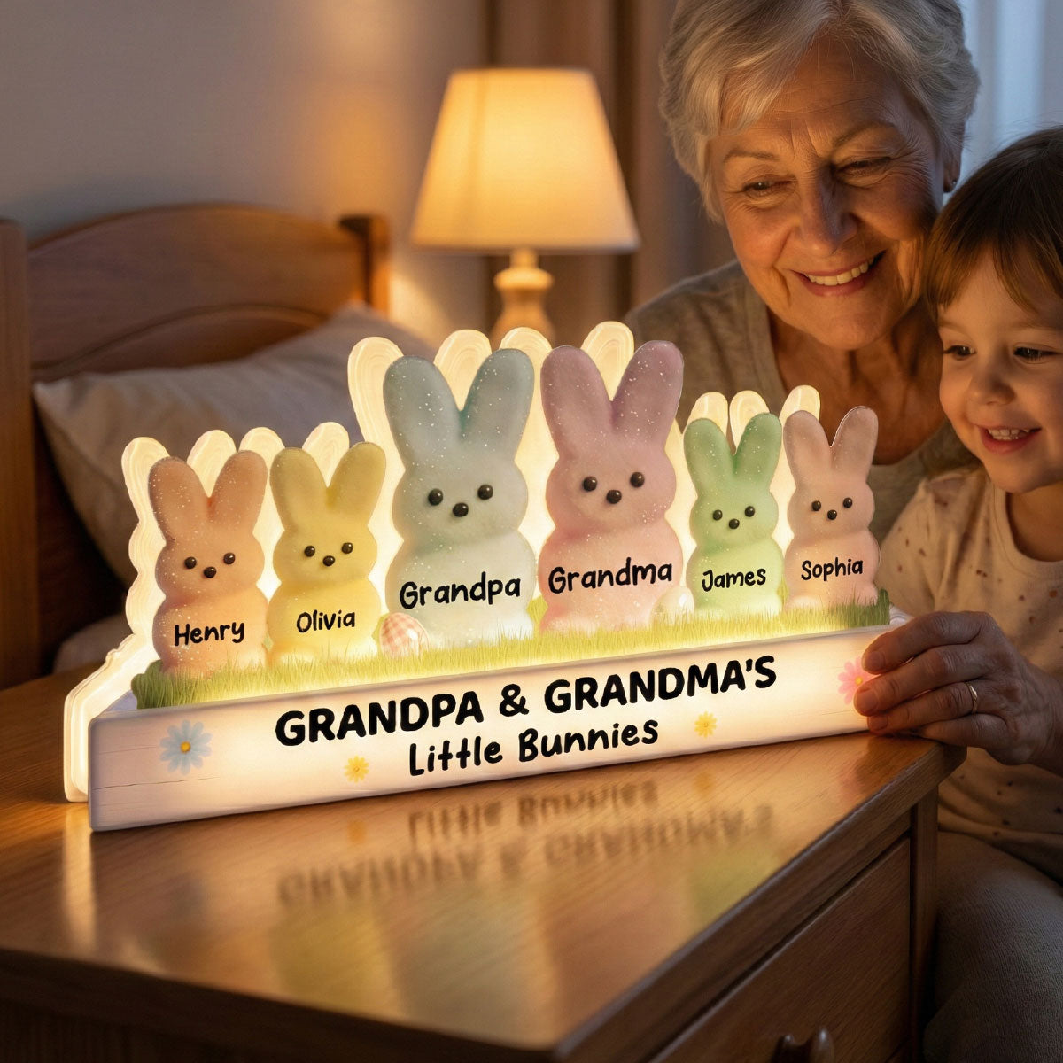 Easter Grandma & Grandpa Little Bunnies - Personalized Light Box - Gift For Grandparents, Easter Decoration