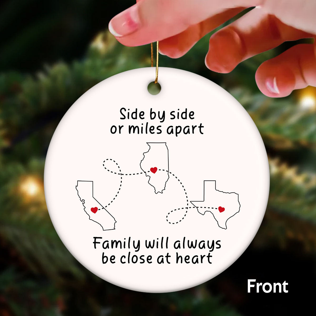 Side By Side Or Miles Apart Long Distance Family Friends Grandparent Cousin Gift Personalized Ceramic Ornament