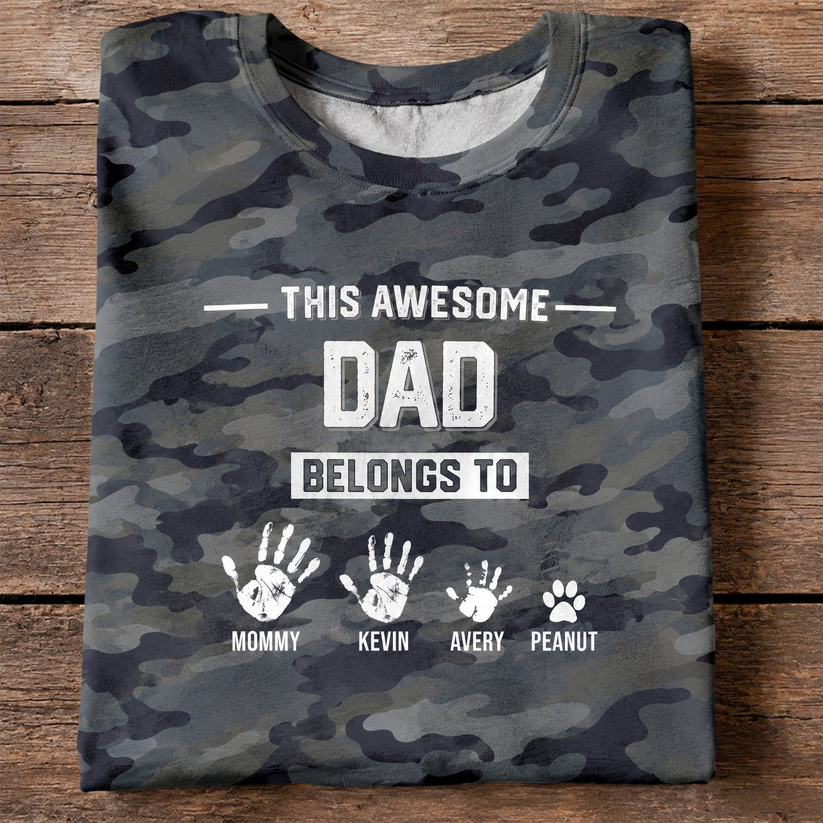 This Awesome Dad Grandpa Belongs To Hands Paws Camo Pattern - Personalized Shirt - Father's Day Gift For Husband, Dad, Grandpa