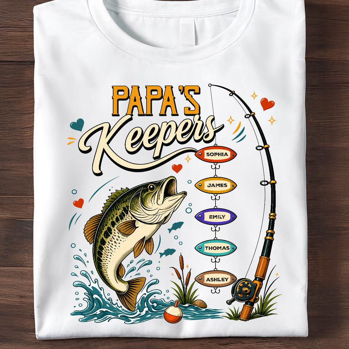 Grandpa's Keepers Fishing With Grandkids Names, Father's Day Papa Gift - Personalized Shirt