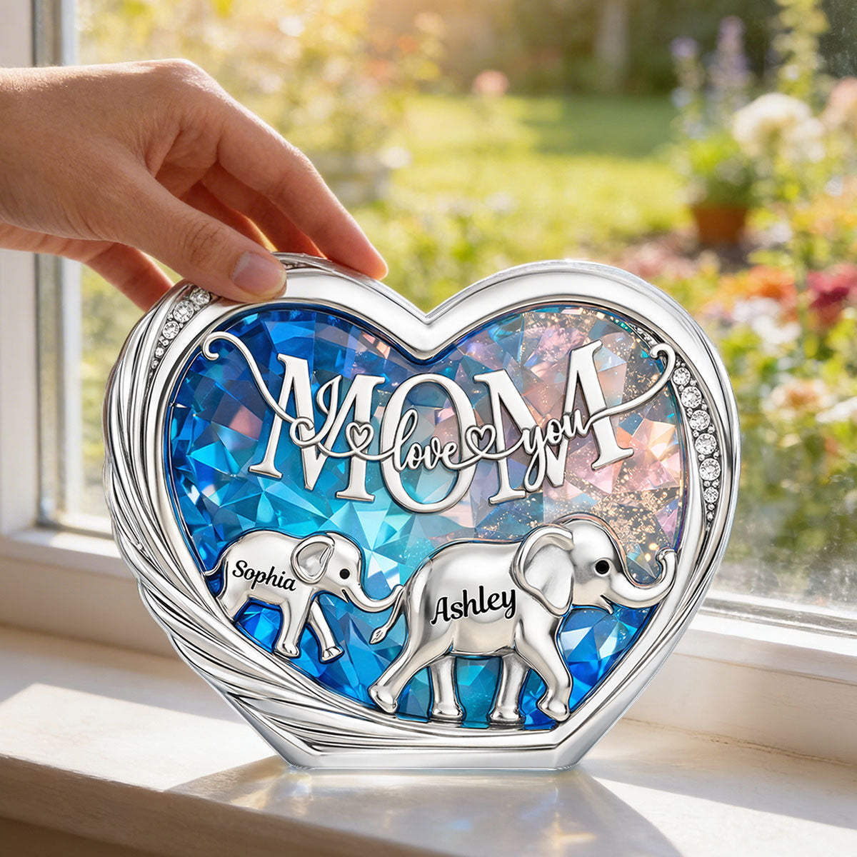 Mom We Love You Elephant Following - Personalized Acrylic Block Plaque - Heartfelt Mother's Day Gift for Mom