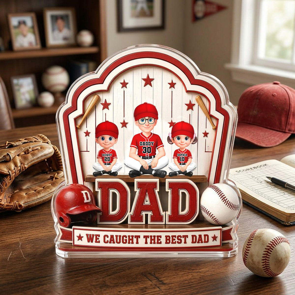 Baseball Best Dad & Kids - Personalized Acrylic Block Plaque -  Gift For Dad, Husband