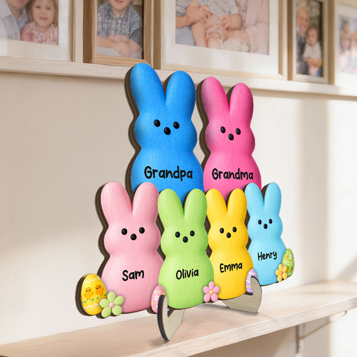 Grandma & Grandpa Little Bunnies Happy Easter - Personalized 2-Layered Wooden Plaque - Gift For Grandparents, Easter Decoration