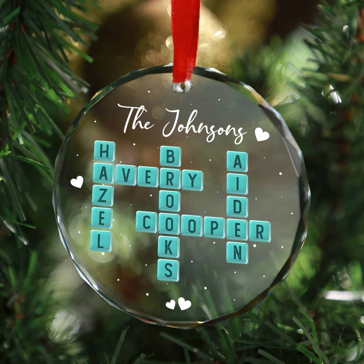The Family Sea Glass 3D Inflated Effect Crossword Puzzle Art - Personalized Glass Ornament - Christmas Decor For Family, Friends