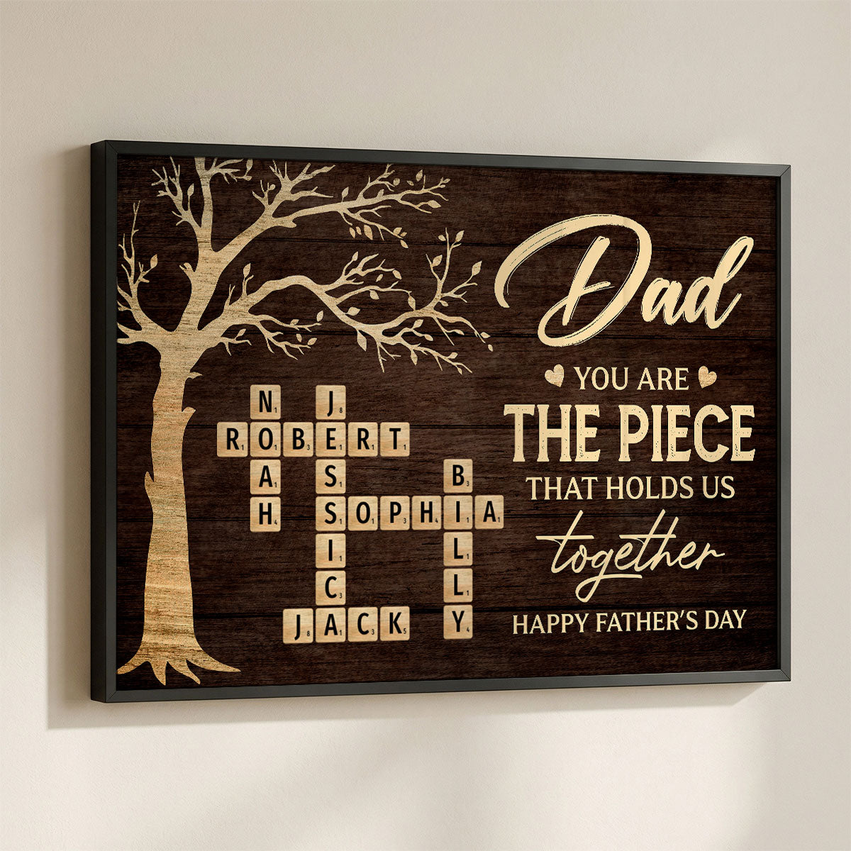 Rustic Tree Of Life Grandpa Dad You Are The Piece That Holds Us Together Crossword Puzzle Art - Personalized Poster - Gift For Dad, Grandpa