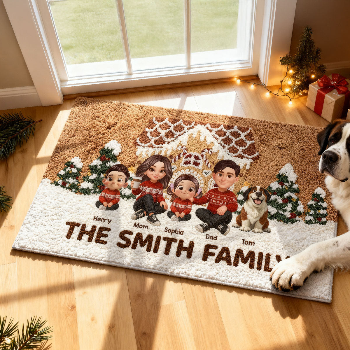 3D Effect Gingerbread House Family Christmas - Personalized Doormat