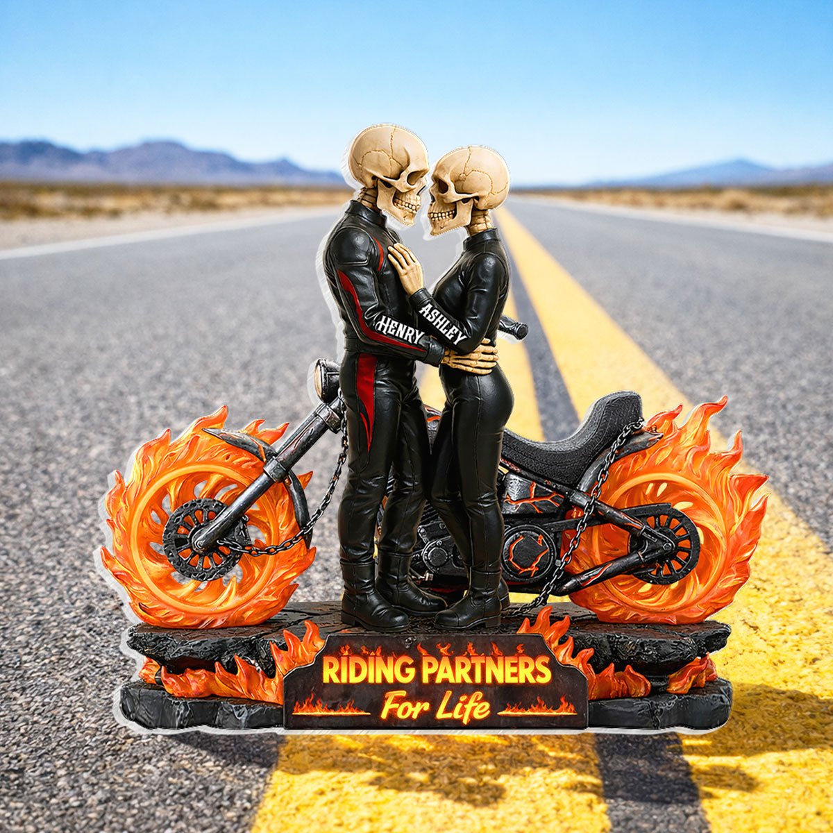 Biker Skeleton Couple - Personalized Acrylic Block - Gift for Couple