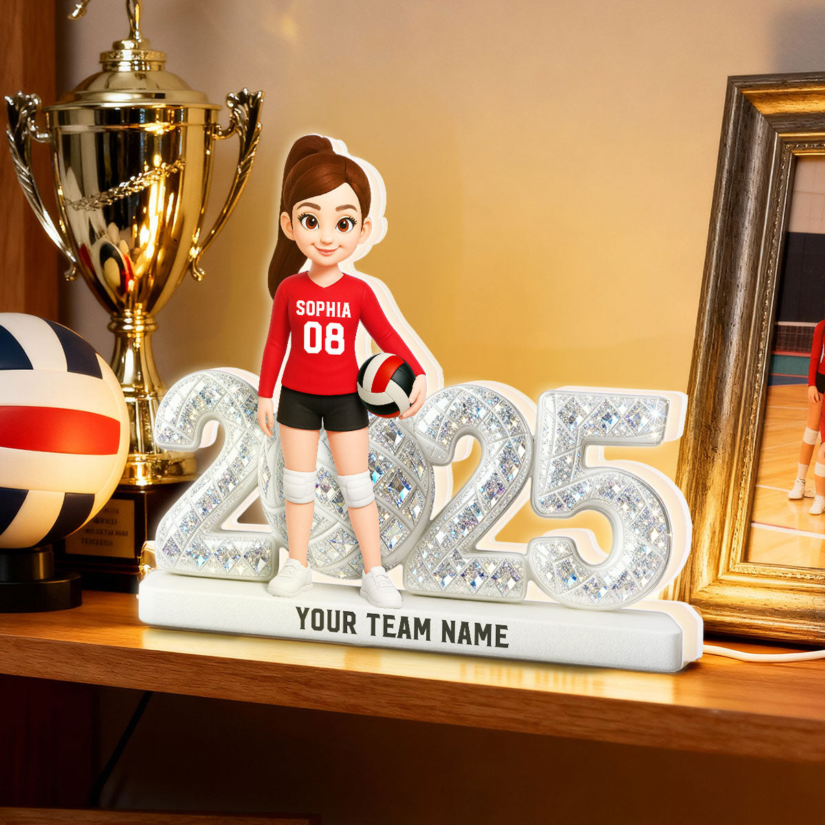 3D Shining Effect Christmas Volleyball Player Keepsake - Personalized Light Box - Gift For Volleyball Players