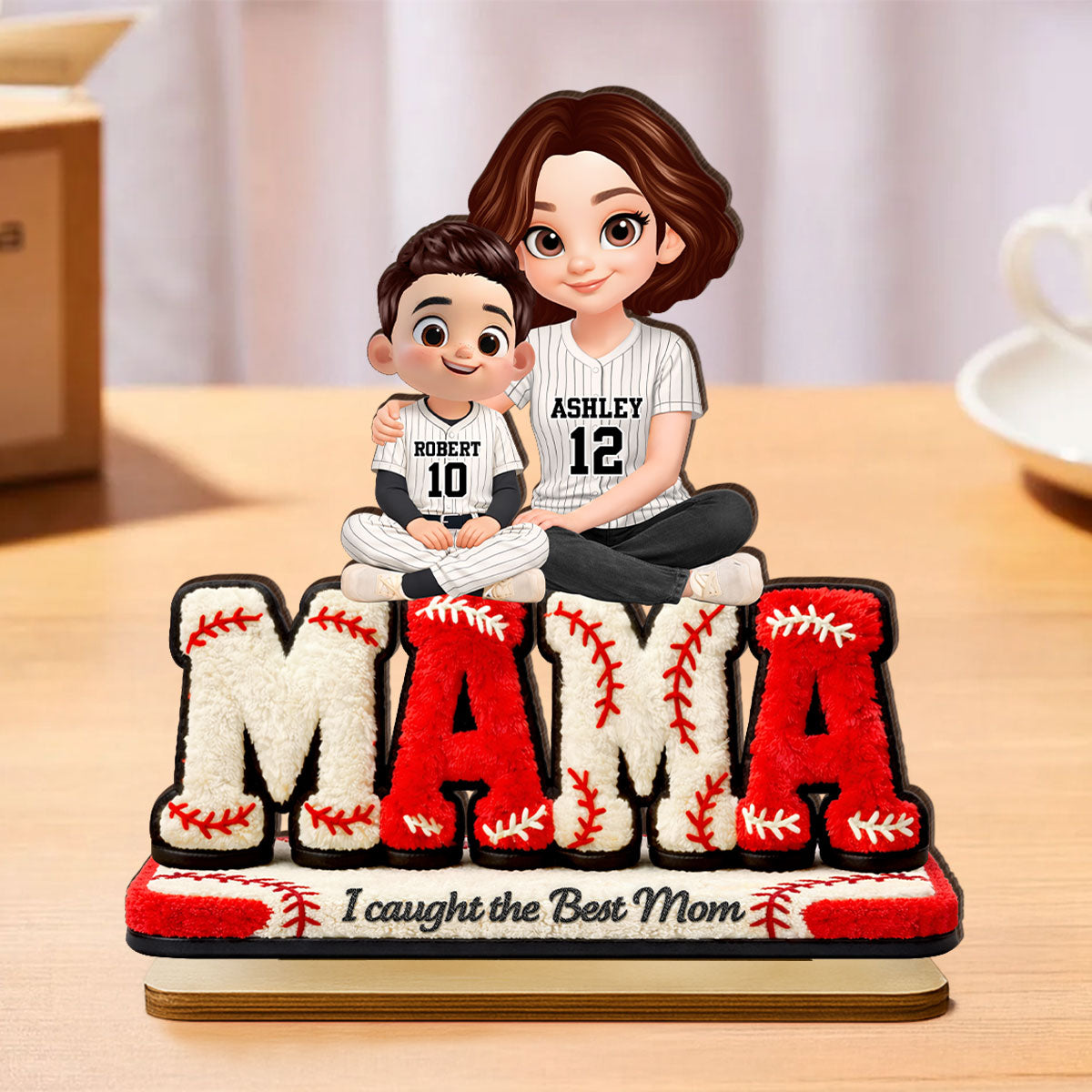 Mama Baseball And Kids - Personalized 2-Layered Wooden Plaque - Heartfelt Gift For Mom, Grandma