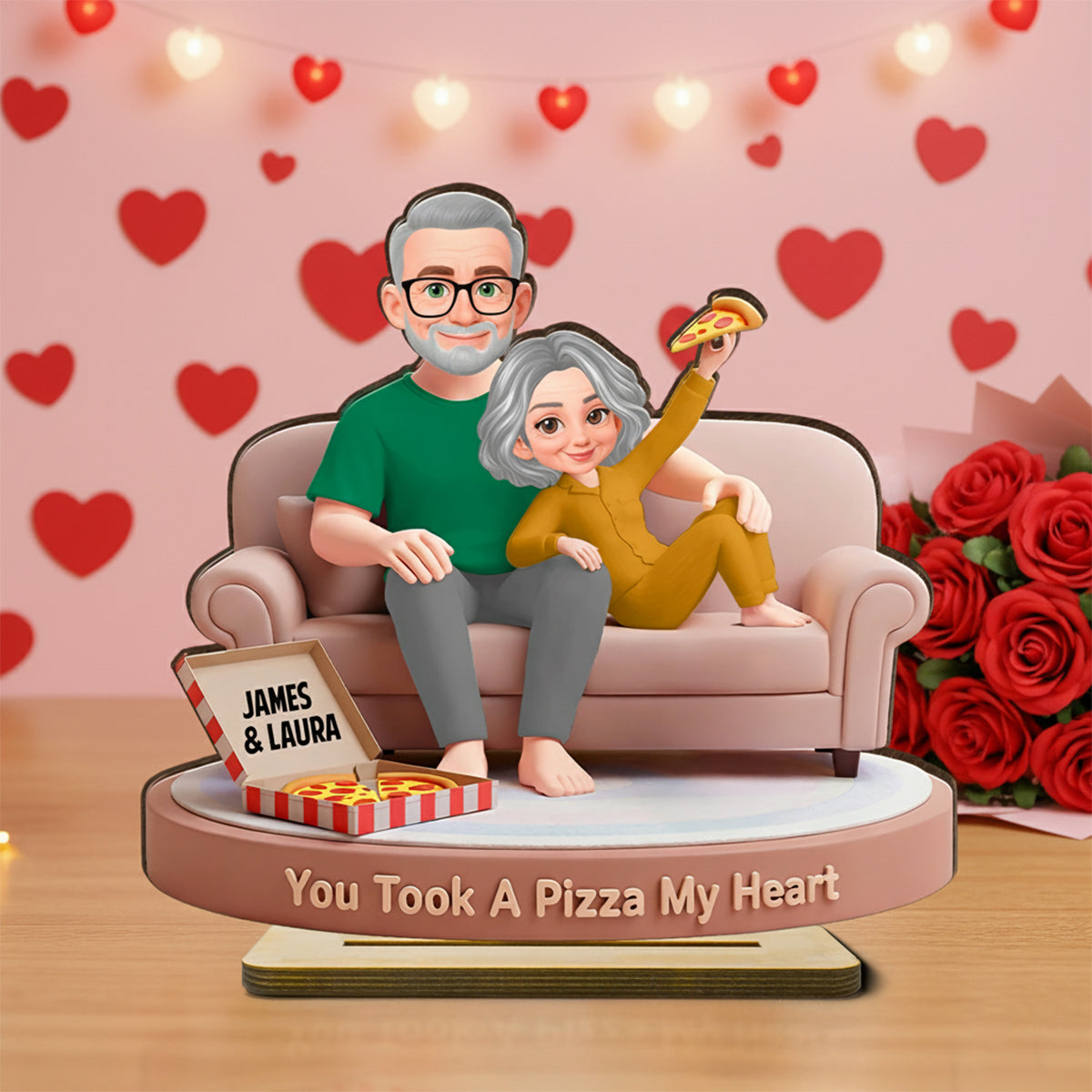 You Took A Pizza My Heart - Personalized Standing Wooden Plaque - Gift for Couple, for Him, for Her