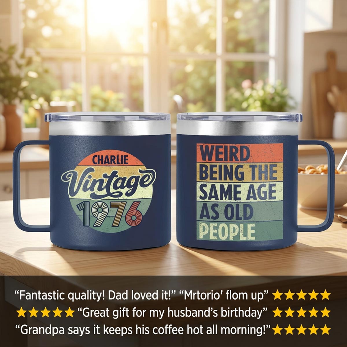 Weird Being The Same Age As Old People Vintage Style - Personalized Stainless Steel Tumbler With Handle - Funny Birthday Gift