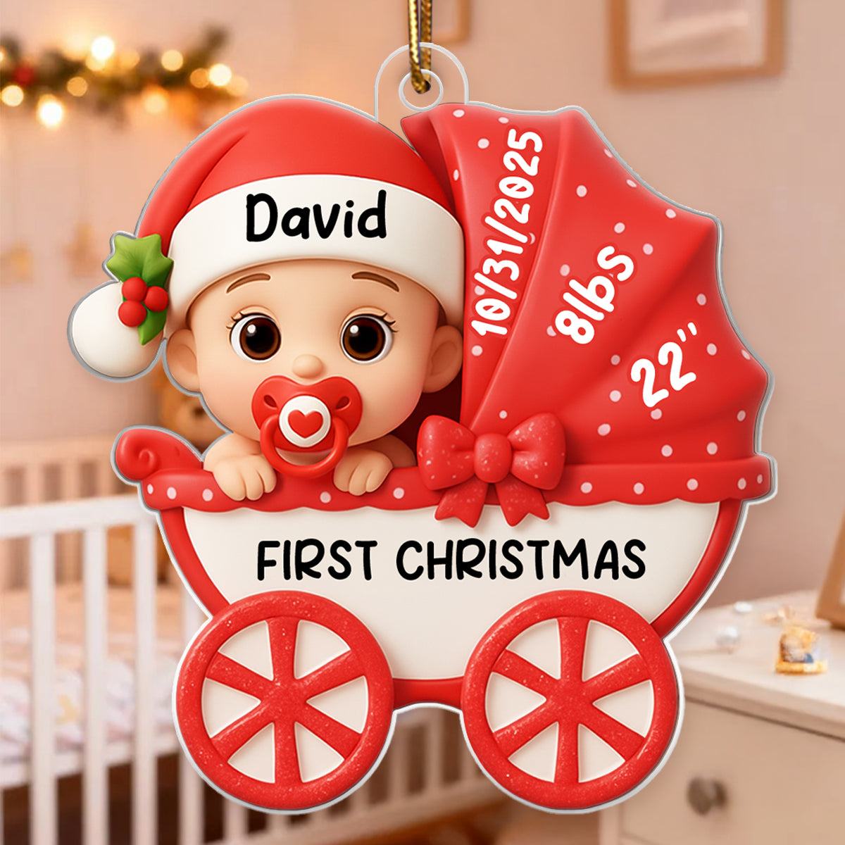 Baby Carriage First Christmas - Personalized Acrylic Ornament - Unique Christmas Gift For New Parents, Newborn Keepsake