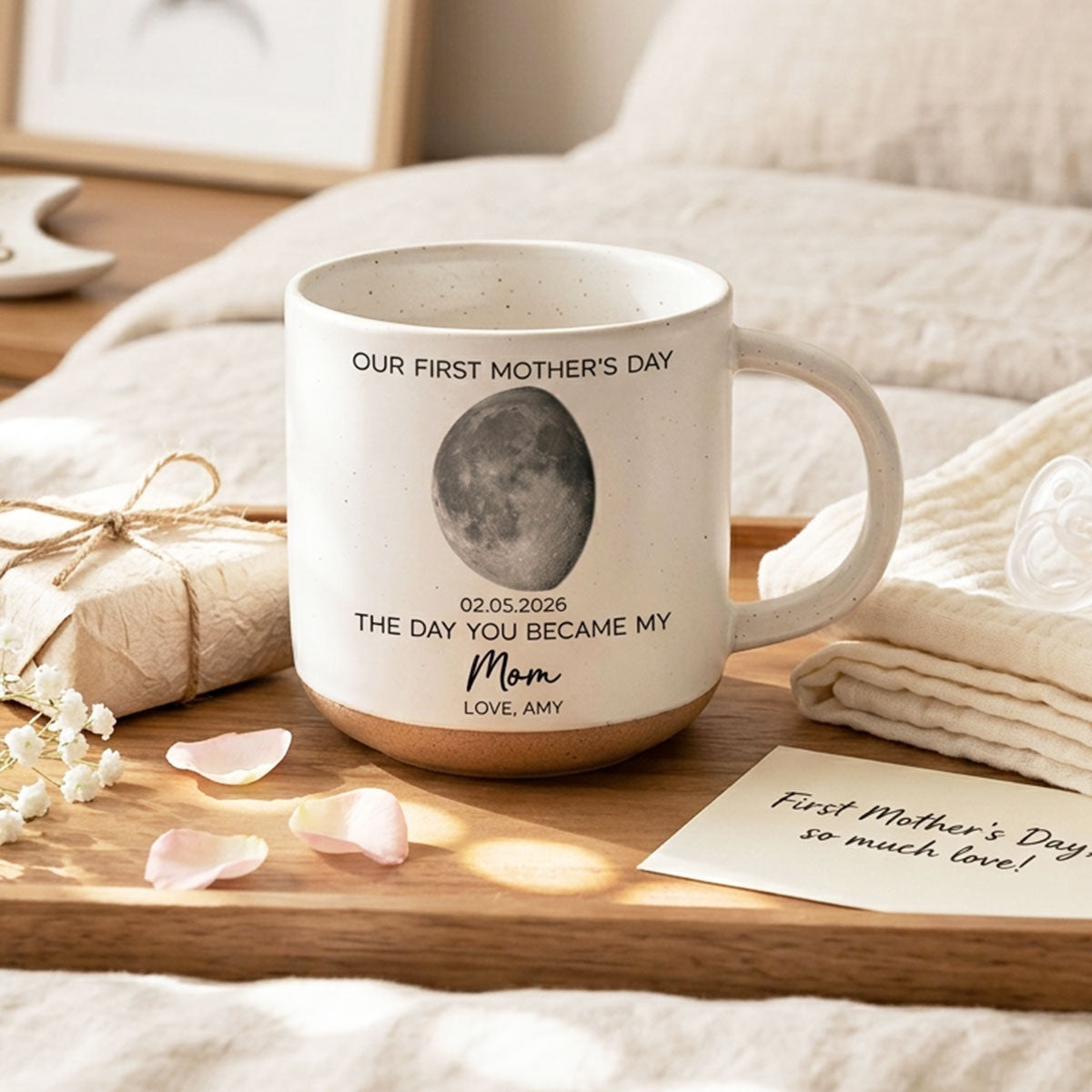 The Day You Became My Mom Custom Moon Phase First Mother's Day - Personalized Pottery Mug - First Mother's Day Gift For New Mom