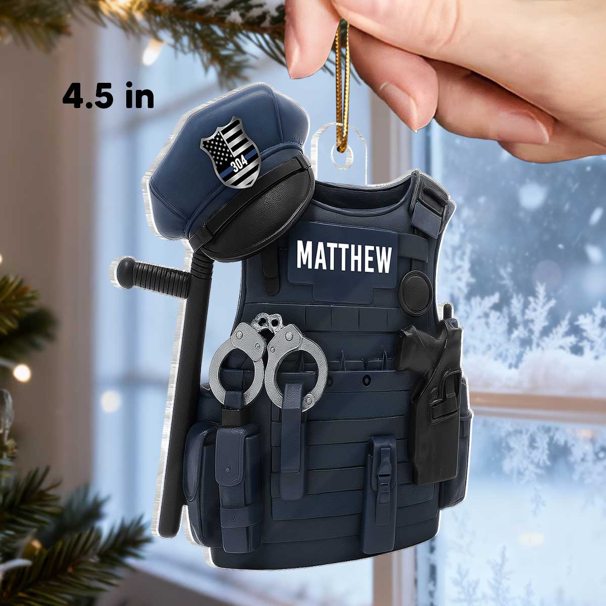 3D Effect Police Bulletproof Vest & Hat - Personalized Acrylic Ornament - Christmas Gift For Police