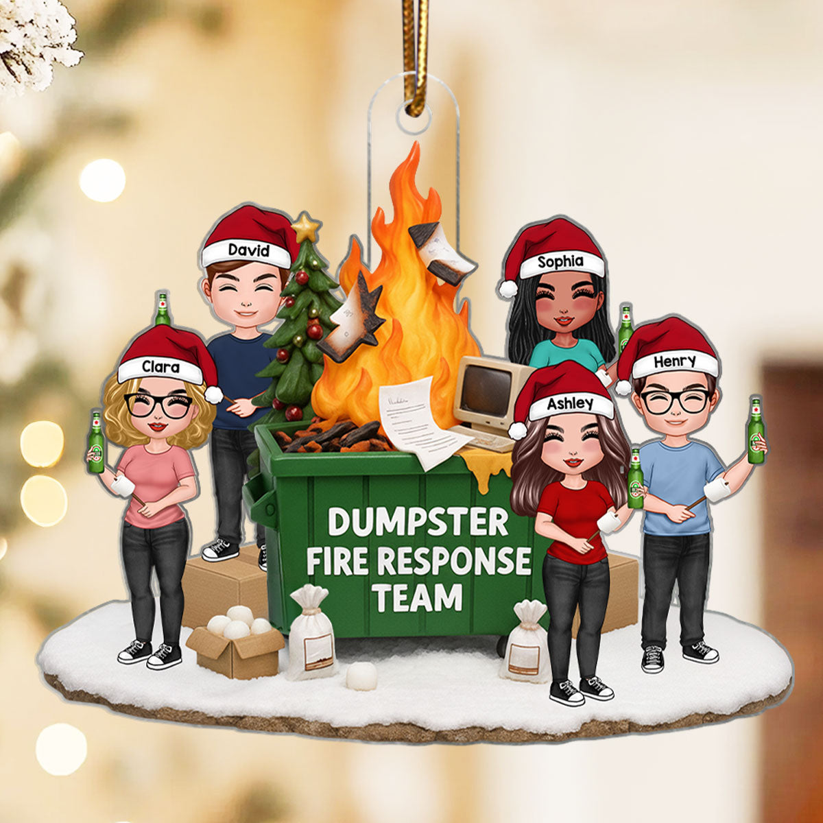 Funny Coworkers Dumpster Fire Response Team - Personalized Acrylic Ornament - Funny Holiday Christmas Gift for Coworkers, Office Chaos