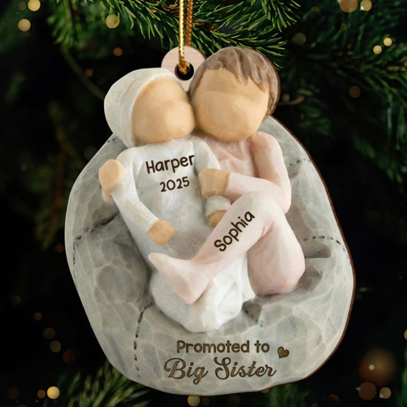 Promoted To Big Sister Big Brother - Personalized Wooden Ornament - New Big Brother, New Big Sister Gift