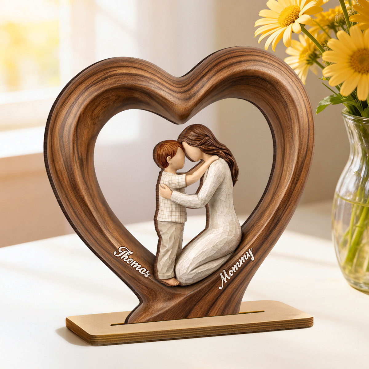 Mom and Daughter Son - Personalized 2-Layered Wooden Plaque - Mother's Day Gift for Mom, Wife