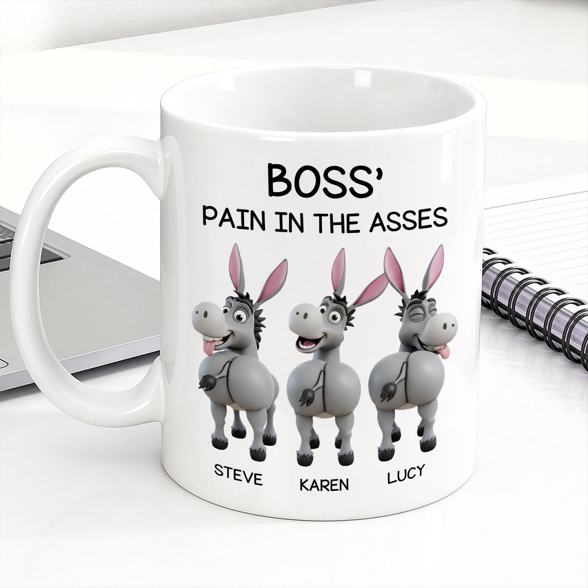Funny Boss Christmas Pain in the Asses - Personalized Mug - Custom Employee Gift Exchange, White Elephant Gift