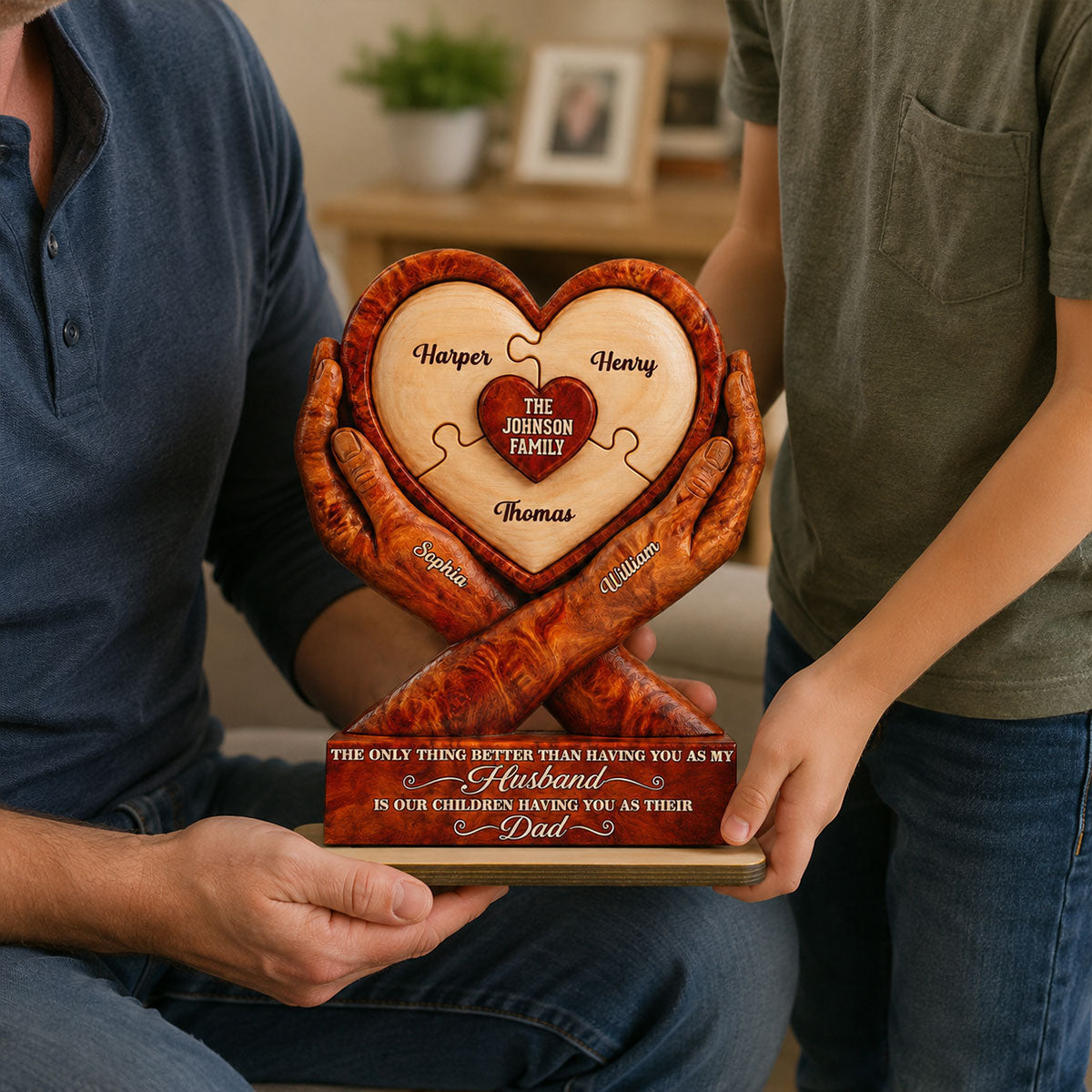 Our Children Having You As Their Dad 2D Flat Printed - Personalized 2-Layered Wooden Plaque -  Gift For Husband
