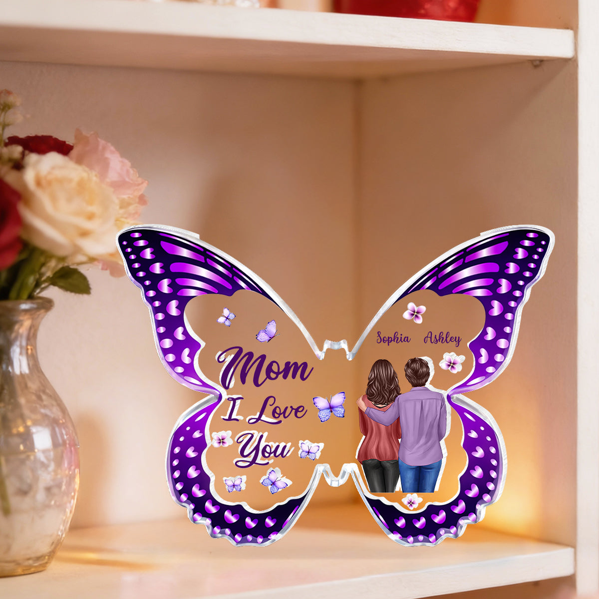 Mom I Love You Butterfly - Personalized Acrylic Block Plaque - Heartfelt Gift For Mom, Grandma