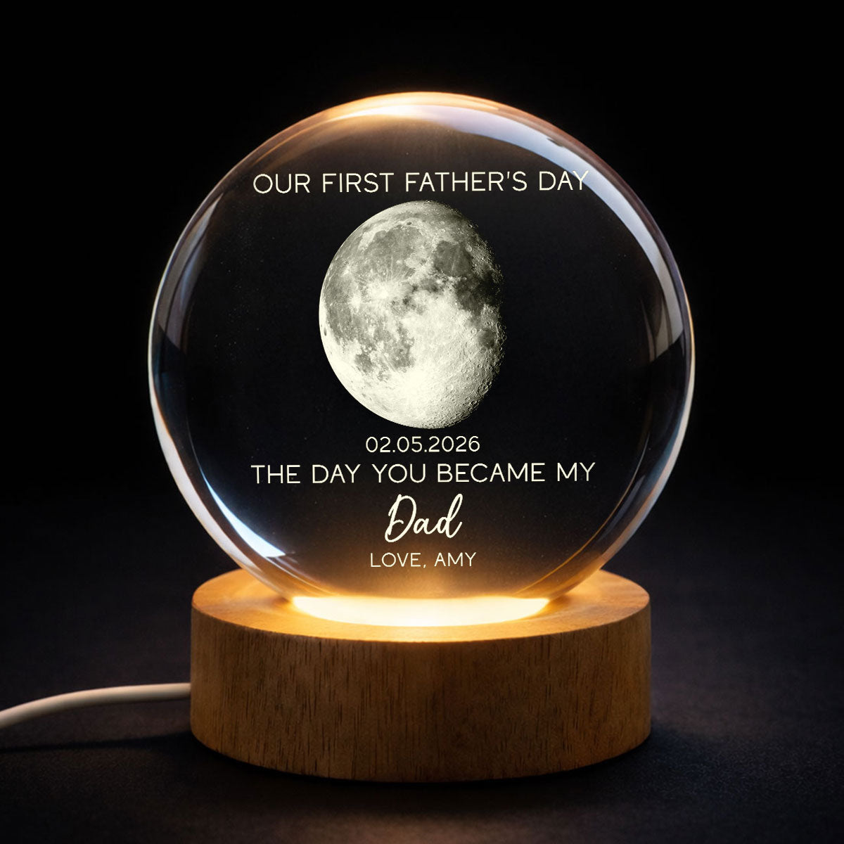 The Day You Became My Dad Custom Moon Phase First  - Personalized Crystal Ball LED Night Light - First  Gift For New Dad
