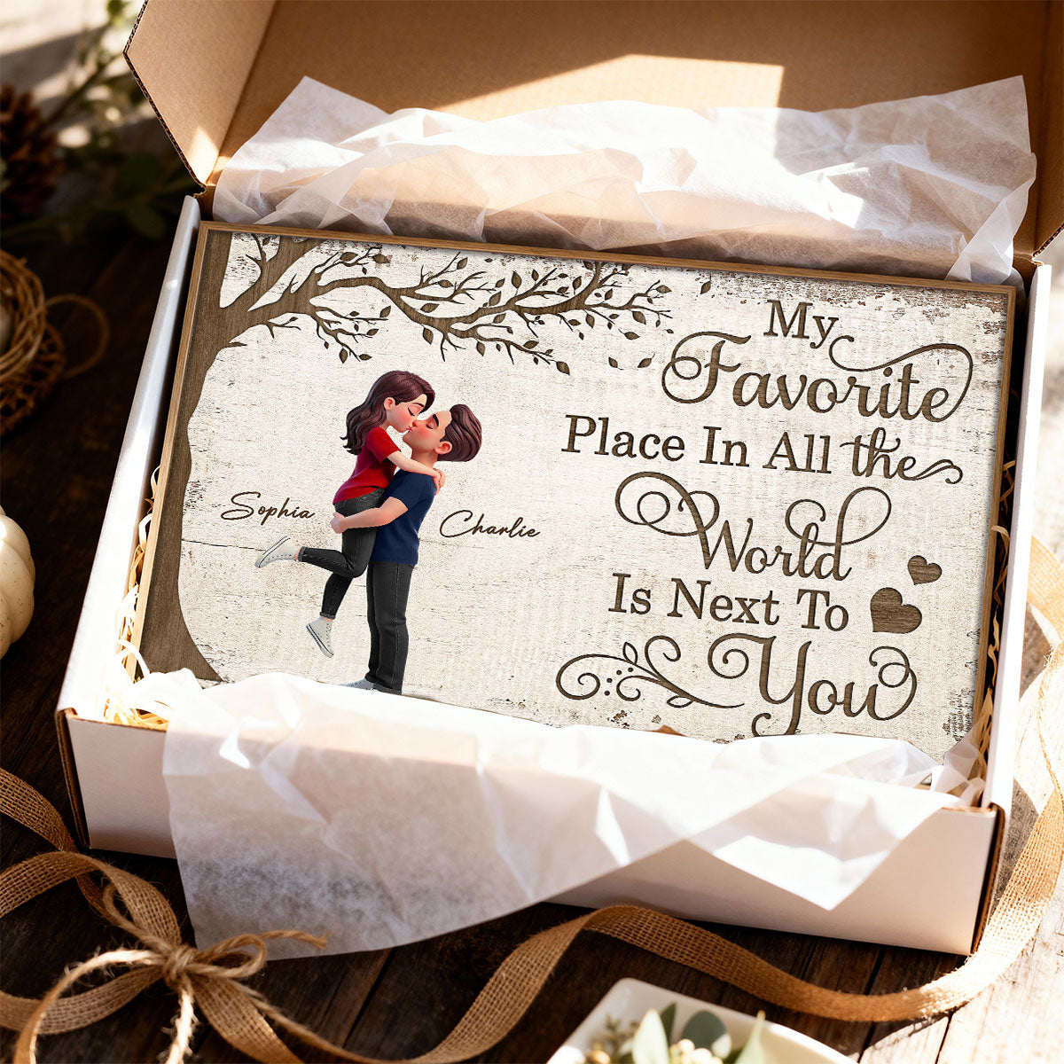 Eternal Love Couple Hugging Kissing Under Tree - Personalized Poster - Valentine's Day Gift For Couple