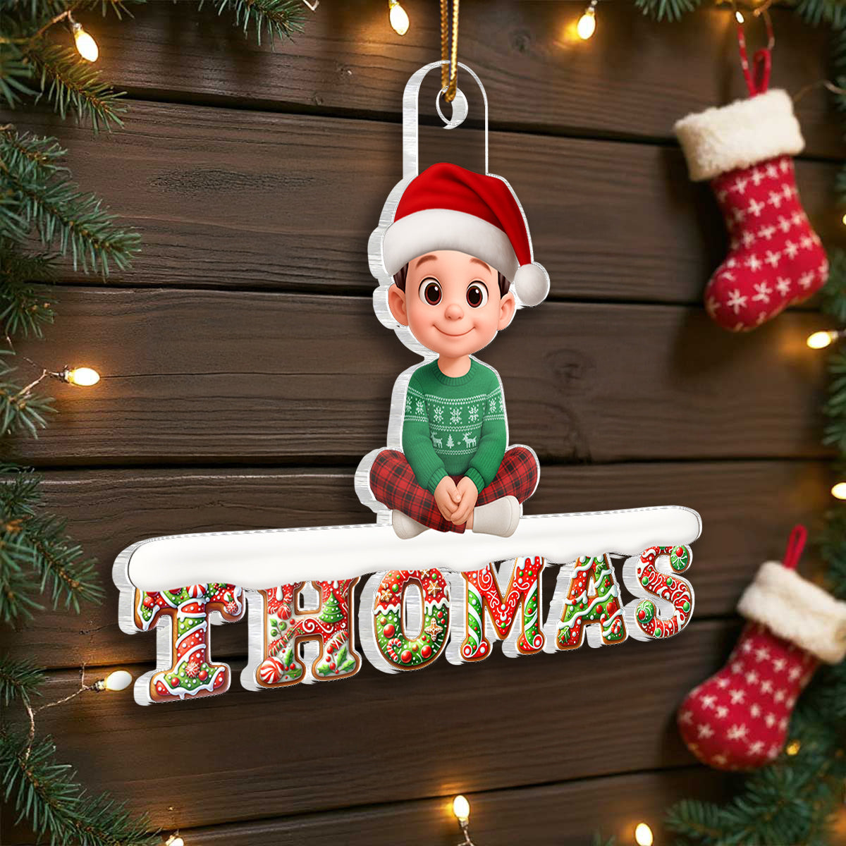3D Effect Christmas Gingerbread Pattern Family Member Name - Personalized Acrylic Ornament - Unique Christmas Gift For Family, Loved Ones