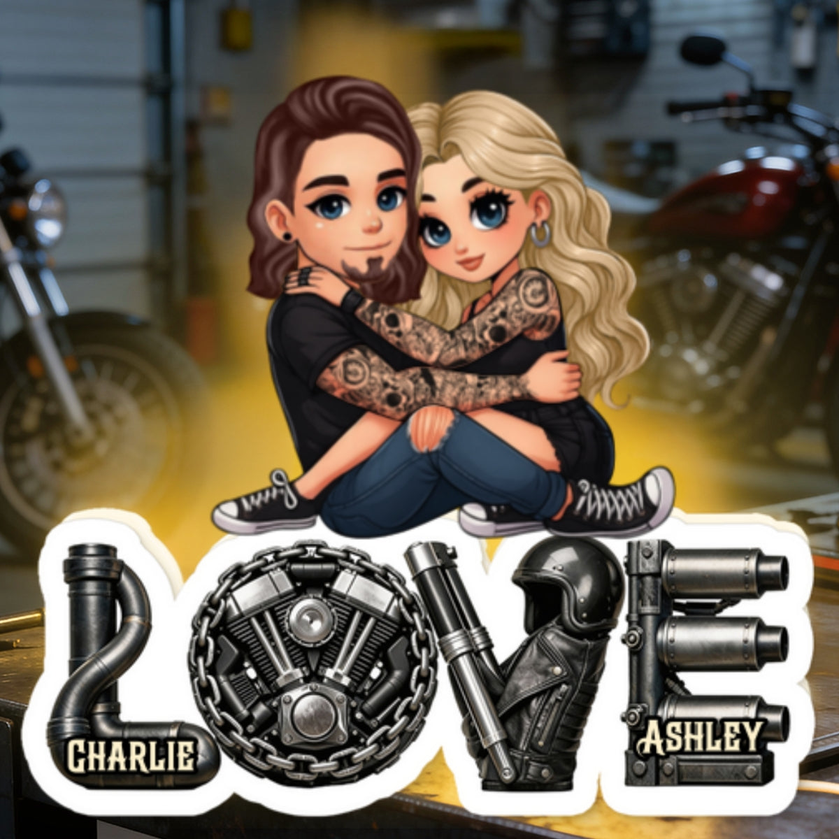 Biker Couple Together - Personalized Light Box - Gift For Bikers, Gift For Him, For Her
