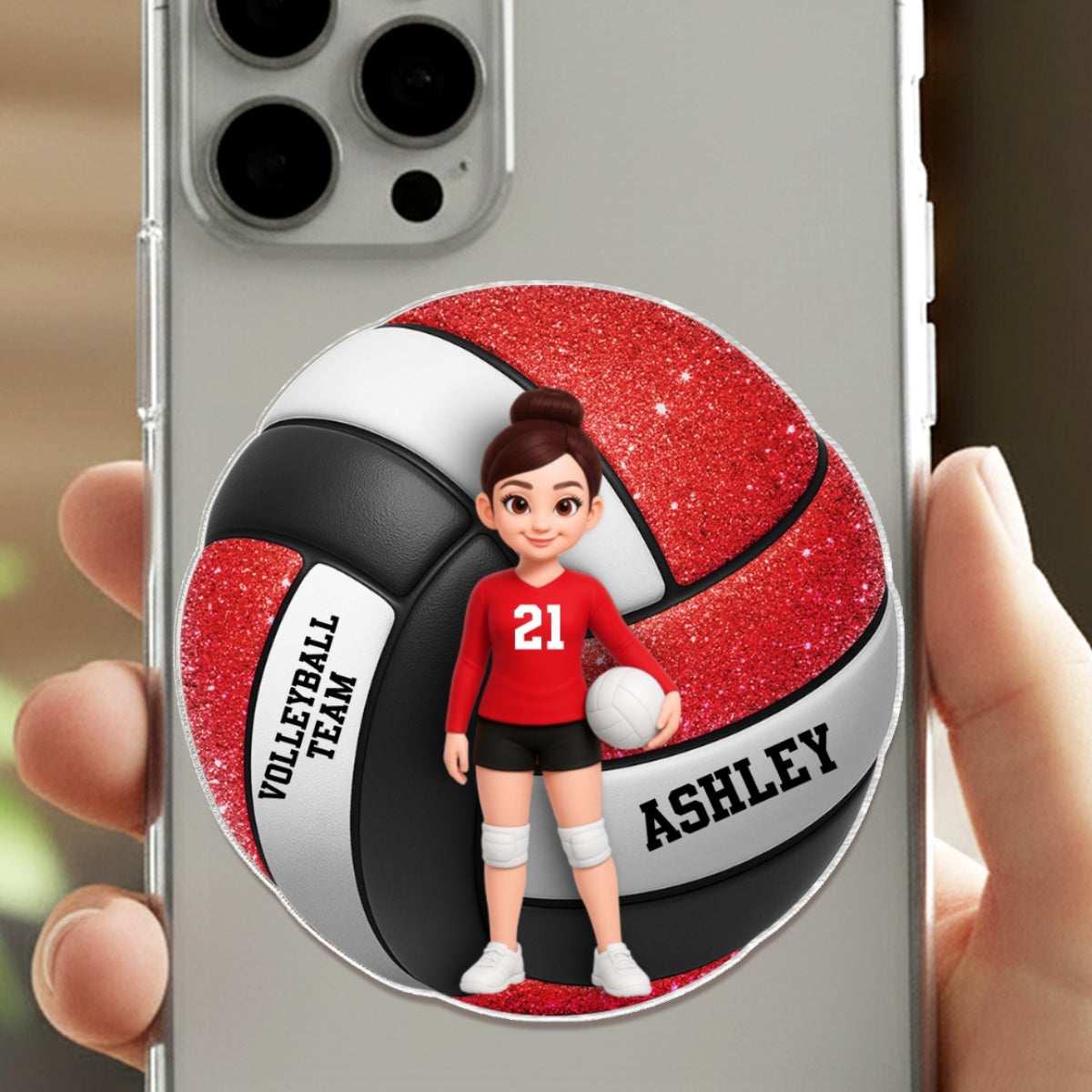 Volleyball Boy & Girl 3D Effect - Personalized Acrylic Magnetic Phone Grip - Gift for Teen Girl, Teen Boy, Girlfriend