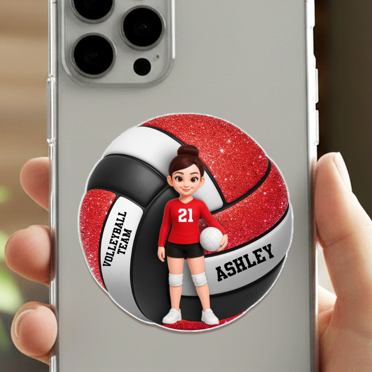 Volleyball Boy & Girl 3D Effect - Personalized Acrylic Magnetic Phone Grip - Gift for Teen Girl, Teen Boy, Girlfriend