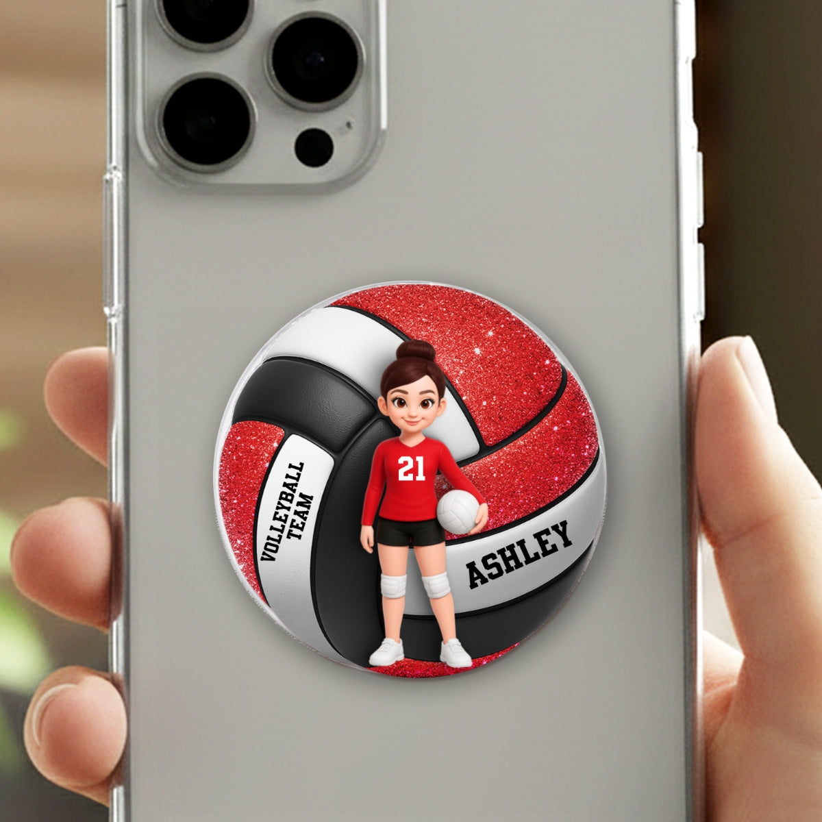 Volleyball Boy & Girl 3D Effect - Personalized Acrylic Magnetic Phone Grip - Gift for Teen Girl, Teen Boy, Girlfriend