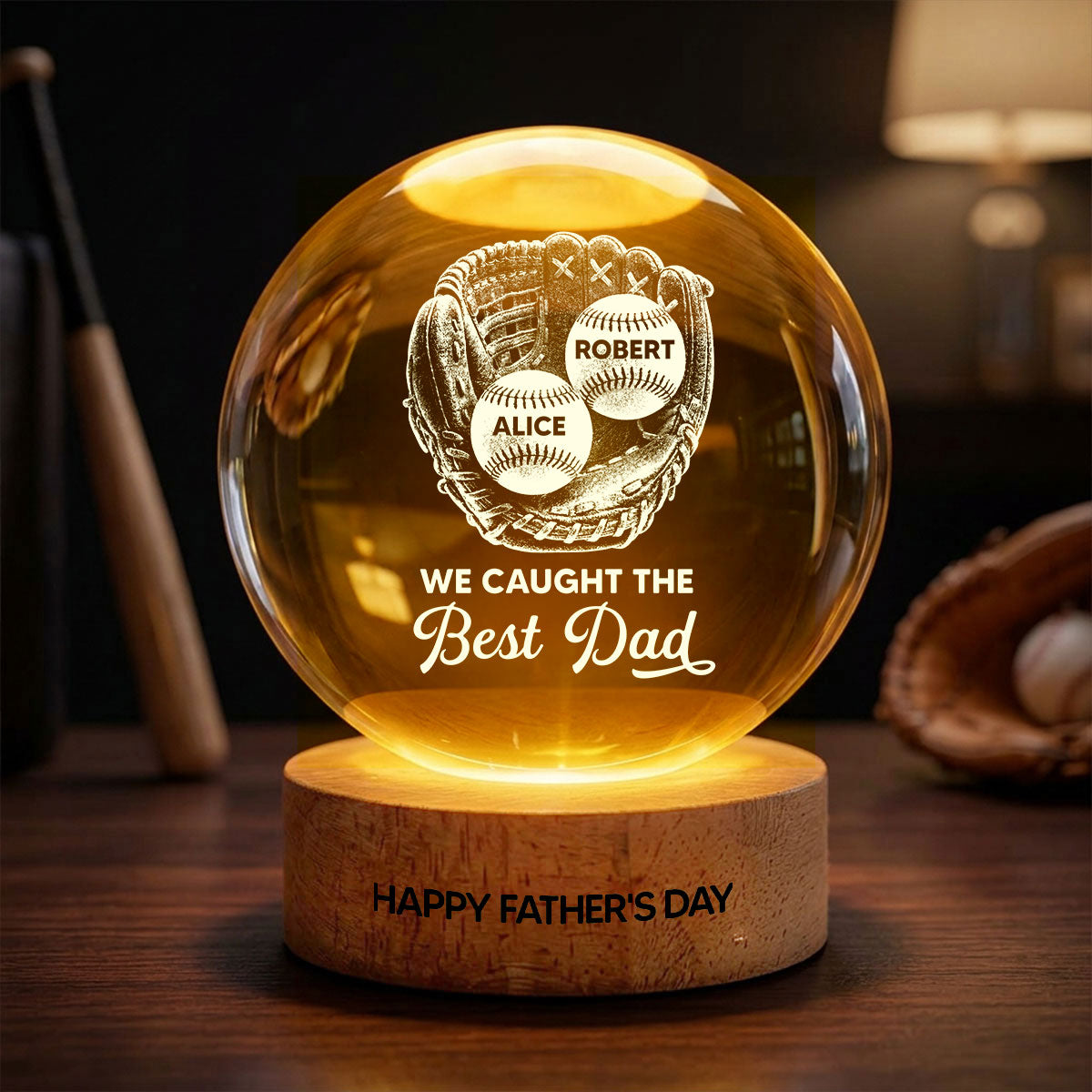 We Scored The Best Dad - Personalized Crystal Ball LED Night Light -  Gift For Sport Dad | Soccer, UK Football, Baseball, Basketball, American Football