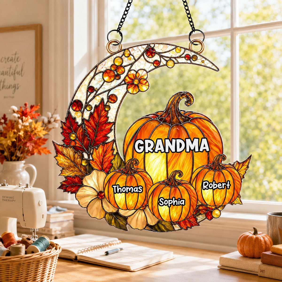 Fall Season Grandma Pumpkin Patch - Personalized Acrylic Window Hanging - Fall Season Decoration For Grandma