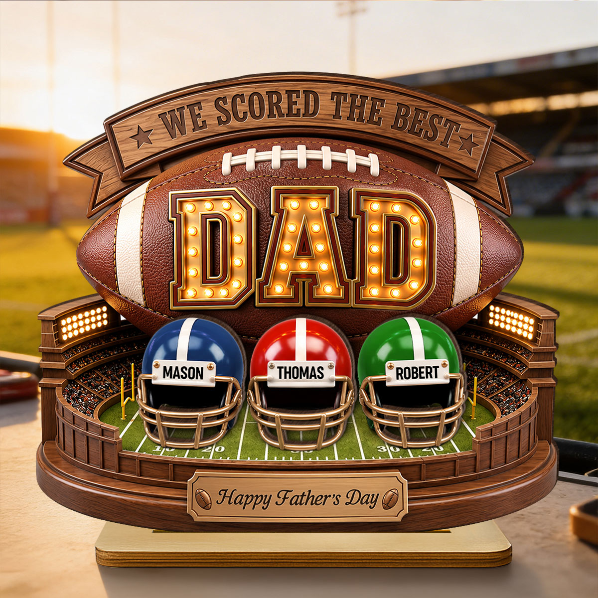 American Football Best Dad - Personalized 2-Layered Wooden Plaque -  Gift For Dad, Husband